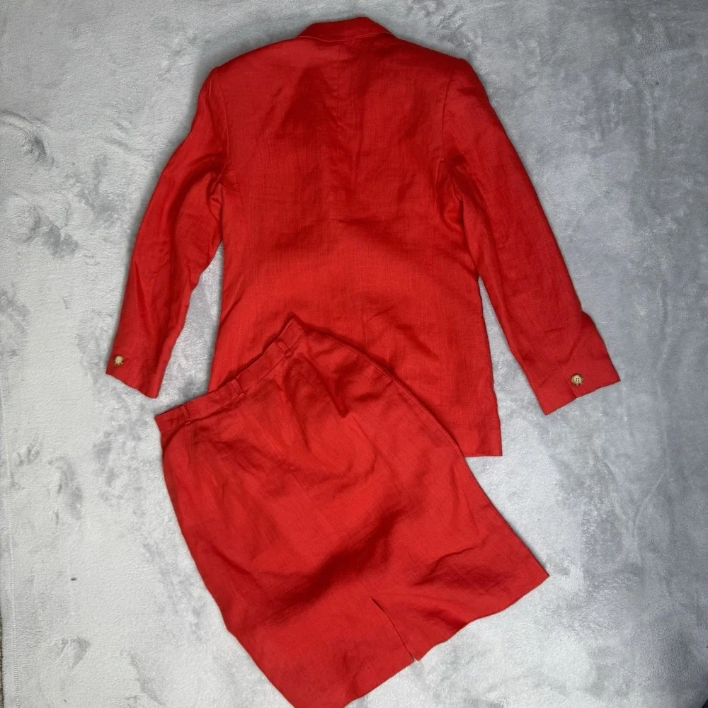 Talbots Petites 100% Irish Linen Skirt Suit Red Blazer 2P Skirt 4 Classic Set